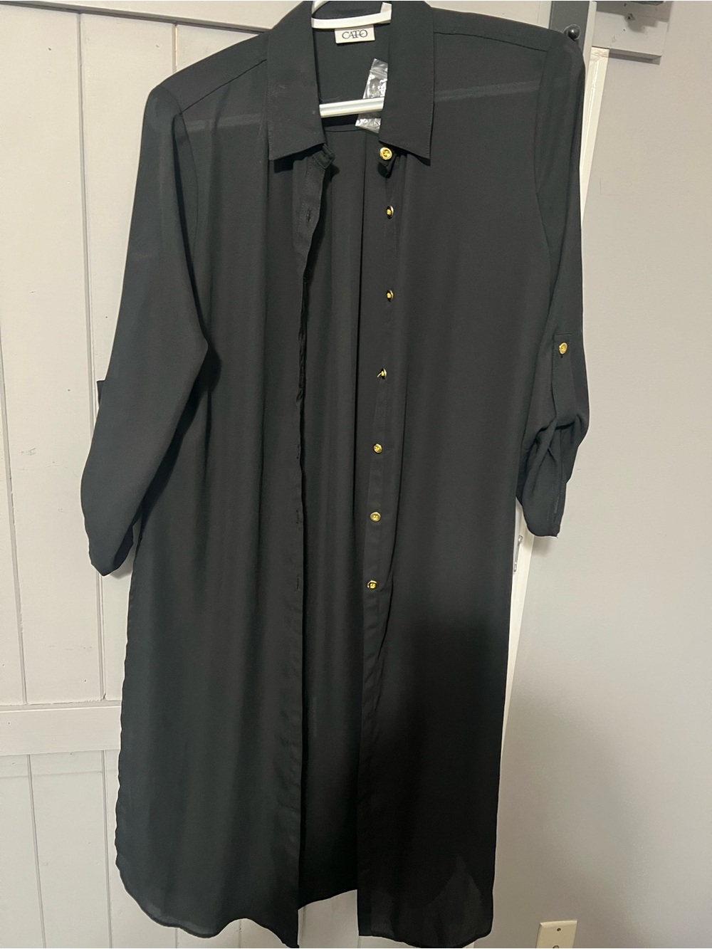 Cato Black Longline Button-Down Shirt with Gold Buttons